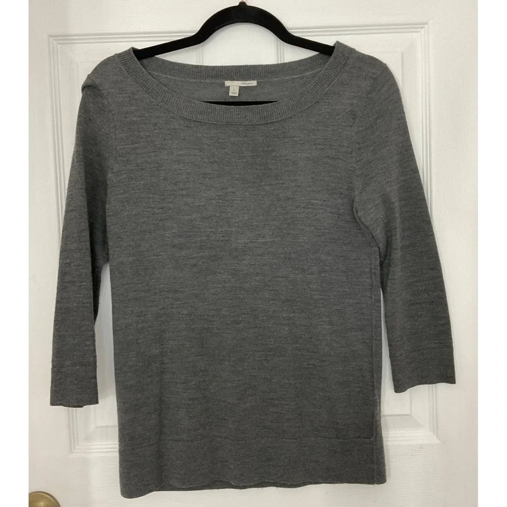 Halogen Sweater Women's Small Gray Regular Fit 3/4‎ Sleeve Pullover Winter Wool